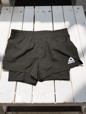REEBOK Black Layered Athletic Shorts with Built-In Liner. Size 7/8. NWT!